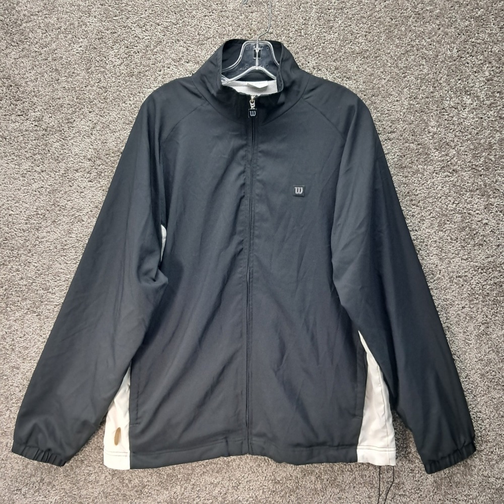 Wilson Mens Windbreaker Jacket Black White Full Zip Mesh Lined Athletic‎ Size L